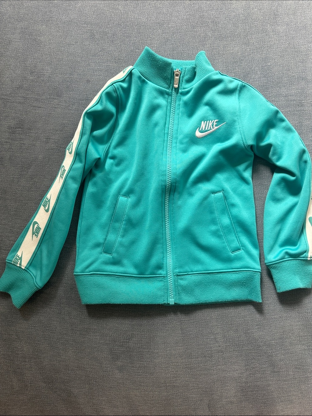 Nike Kids' Teal Zip-Up Track Jacket with White Logo Tape